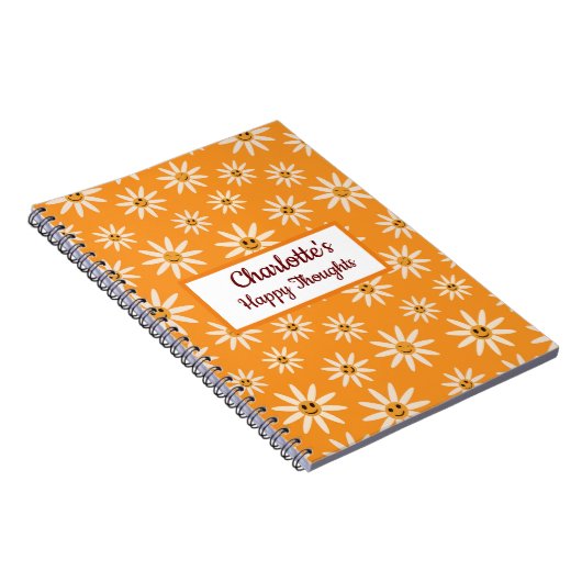 Fijne glimlachende retro witte bloemen, aangepaste notitieboek (Rechterzijde)