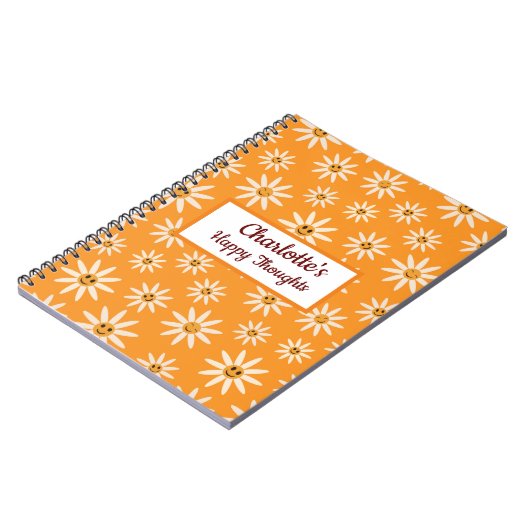 Fijne glimlachende retro witte bloemen, aangepaste notitieboek (Linkerzijde)