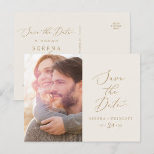 Fijne Gold en Cream Photo Save the Date Uitnodiging Briefkaart