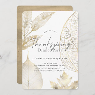 Fijne Gold Leaves Thanksgiving Dinner Kaart