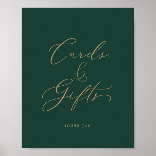 Fijne Goud en Groene Kaarten en Gifts Sign Poster (Voorkant)