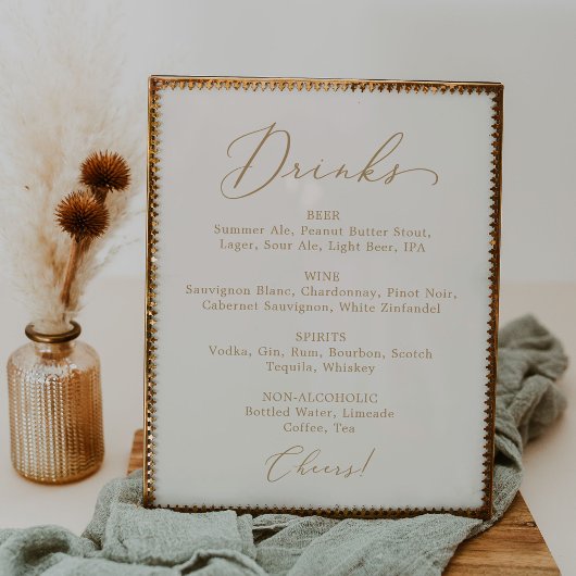 Fijne Gouden Calligrafie Crème Trouw Drankmenu Poster