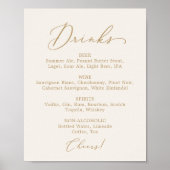 Fijne Gouden Calligrafie Crème Trouw Drankmenu Poster (Voorkant)
