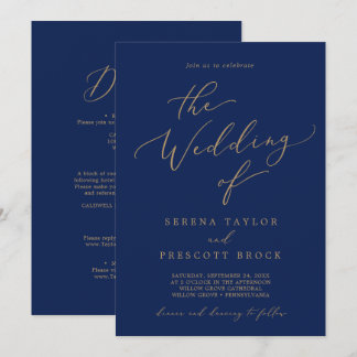 Fijne Gouden Calligrafie Marineblauw All-in-One Tr Kaart