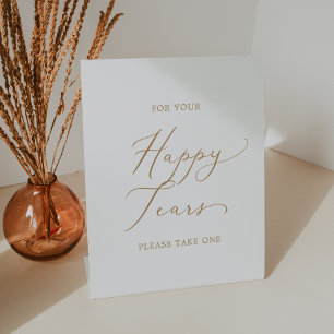 Fijne gouden kalligrafie Happy Tears Tissue Reclamebord Met Voetstuk