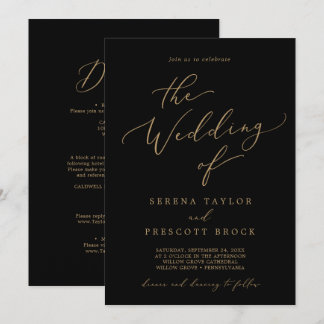 Fijne goudkalligrafie zwart in één keer kaart