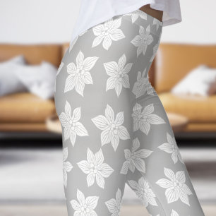 Fijne grijze bloei patroon leggings