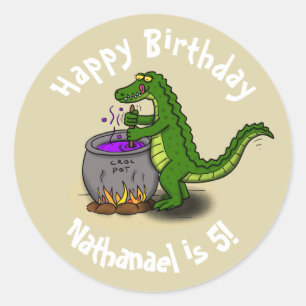 Fijne groene alligator die diner voor het koken ca ronde sticker