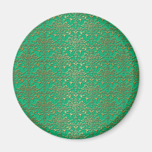 Fijne groene en gouden damastpatroon magneet