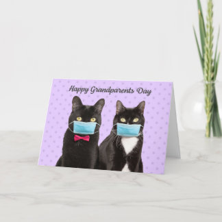 Fijne grootouderdag katten in Coronavirus maskers Kaart