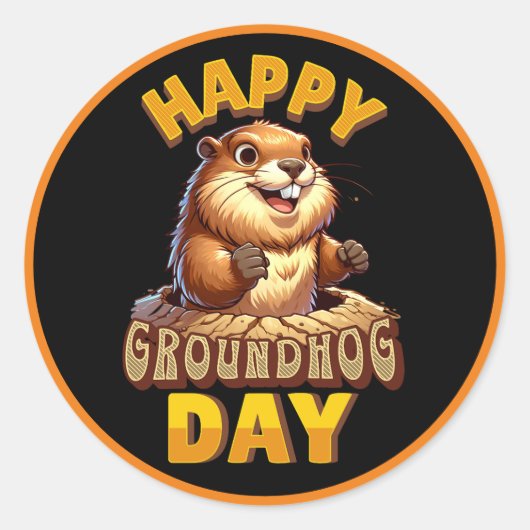 Fijne Groundhog Dag, Fun Februari Ronde Sticker (Voorkant)