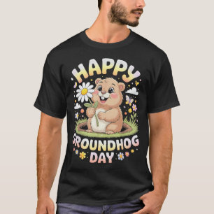 Fijne Groundhog Day 2026 Schattige Bosmarmot Met B T-shirt