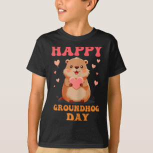 Fijne Groundhog Day Leuk Ouderwetse Groovy Kunst K T-shirt