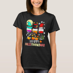 Fijne Hallothanksmas Wijnglazen Heks Kerstman Hoed T-shirt