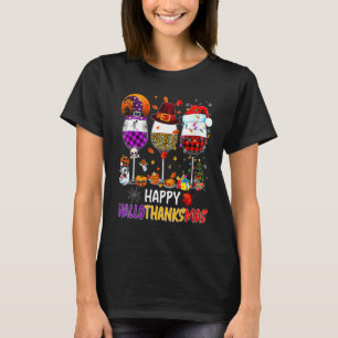 Fijne Hallothanksmas Wijnglazen Heks Kerstman Hoed T-shirt