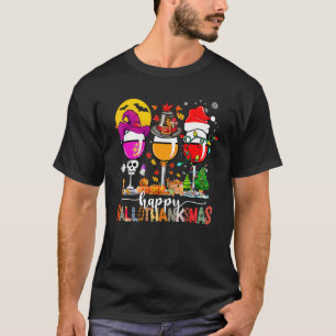 Fijne Hallothanksmas Wijnglazen Heks Santa Hoed T-shirt