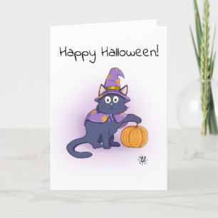Fijne Halloween   Black Cat Wizard Kaart