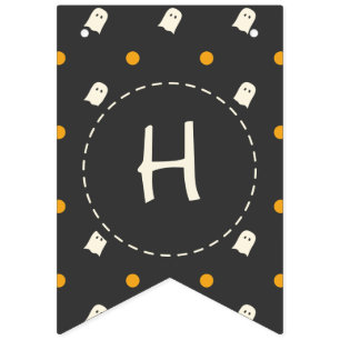 Fijne Halloween. Cute Ghost Pumpkin Polka Dots. Vlaggetjes