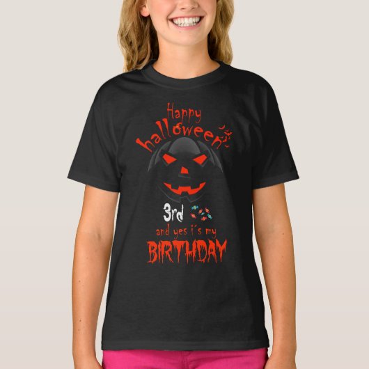 Fijne Halloween en ja, het is mijn 3e verjaardag T-shirt (Voorkant)