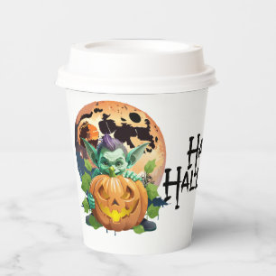 Fijne Halloween Kabouter Verbergt Zich Achter Pomp Papieren Bekers