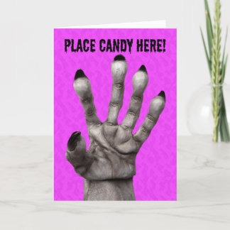 Fijne Halloween Plaats Snoepgoed in Monsterhand Feestdagen Kaart
