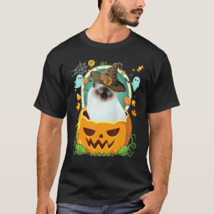Fijne Halloween Pompoen Birmaanse Kat Heks Muts T-shirt