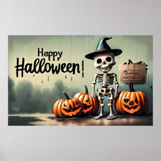Fijne Halloween! Schattige skelet Poster (Voorkant)