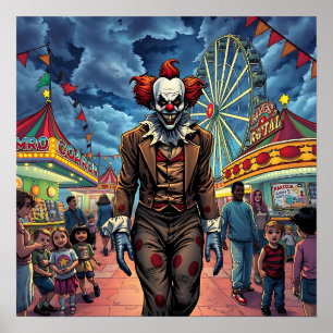 Fijne Halloween   Spooky Clown tijdens carnaval Poster