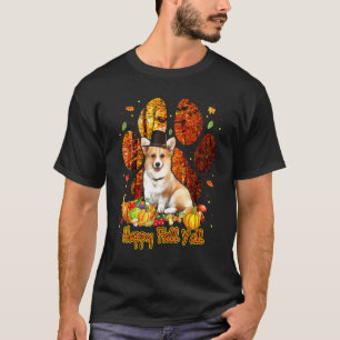 Fijne herfst, allemaal Corgi-pelgrim-hond-poot-tha T-shirt