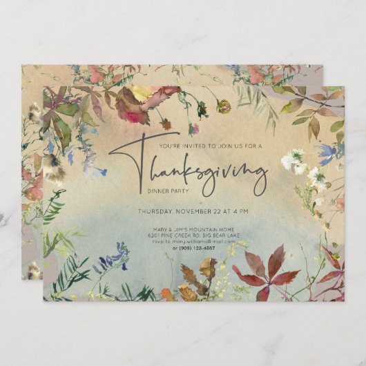 FIJNE HERFST | Waterverf Thanksgiving Dinner Party Kaart (Voorkant / Achterkant)