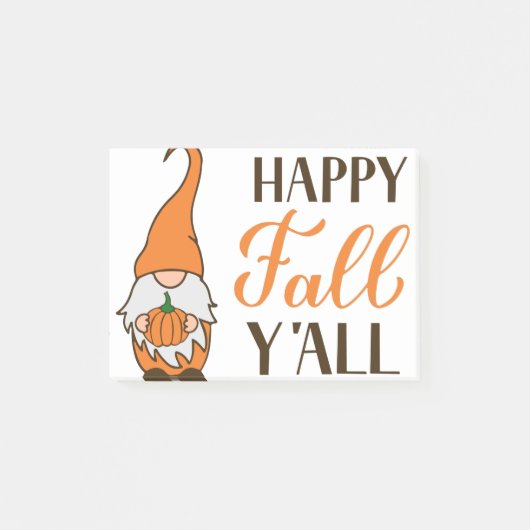 Fijne Herfst Y'all. Autumn gnome houdt pompoen vas Post-it® Notes (Voorkant)