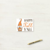 Fijne Herfst Y'all. Autumn gnome houdt pompoen vas Post-it® Notes (Op bureau)