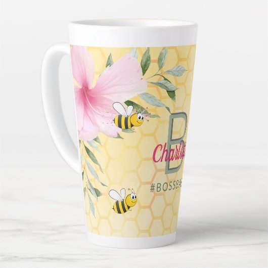 Fijne hommels gele honingraat roze bossbaba latte mok (Linkerhoek)