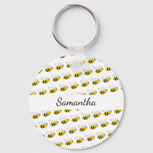 Fijne hommels witte monogram naam sleutelhanger