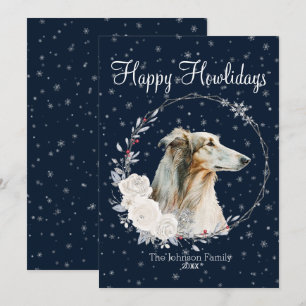 Fijne Howlidays Cute Borzoi Hond Feestdagenkaart