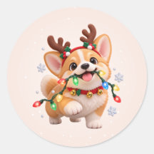 Fijne Howlidays Moppige Corgi Ronde Stickers
