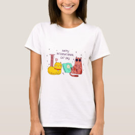 Fijne Internationale Kattendag Mooie Kattenliefheb T-shirt