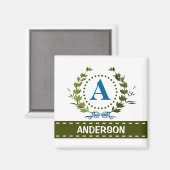 Fijne Ivy Wreath en Bow Name met Monogram A Magneet (Voorkant / Achterkant)
