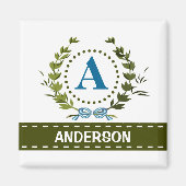 Fijne Ivy Wreath en Bow Name met Monogram A Magneet (Voorkant)