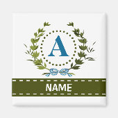 Fijne Ivy Wreath en Bow Name met Monogram A Magneet (Voorkant)