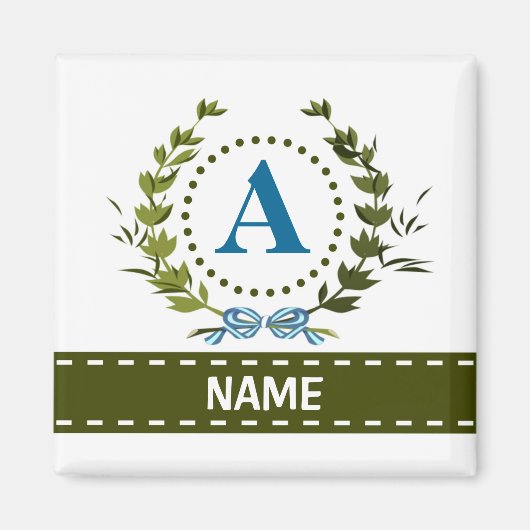 Fijne Ivy Wreath en Bow Name met Monogram A Magneet (Voorkant)