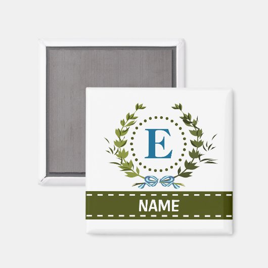 Fijne Ivy Wreath en Bow Name met Monogram E Magneet (Voorkant / Achterkant)