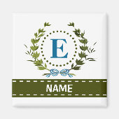 Fijne Ivy Wreath en Bow Name met Monogram E Magneet (Voorkant)