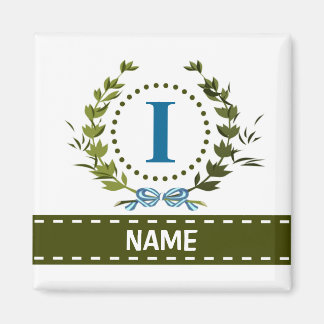 Fijne Ivy Wreath en Bow Name met Monogram I Magneet