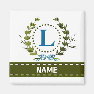 Fijne Ivy Wreath en Bow Name met Monogram L Magneet
