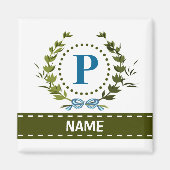 Fijne Ivy Wreath en Bow Name met Monogram P Magneet (Voorkant)