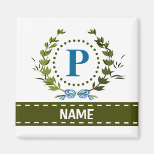 Fijne Ivy Wreath en Bow Name met Monogram P Magneet