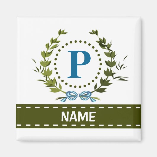 Fijne Ivy Wreath en Bow Name met Monogram P Magneet (Voorkant)