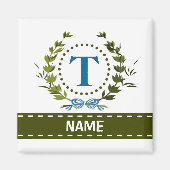 Fijne Ivy Wreath en Bow Name met Monogram T Magneet (Voorkant)