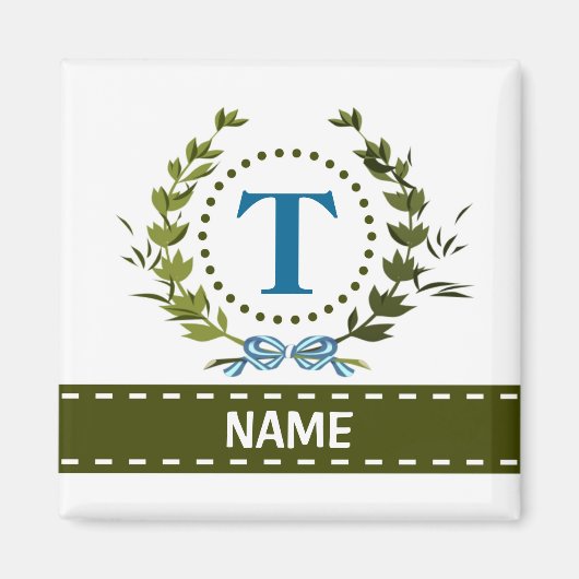 Fijne Ivy Wreath en Bow Name met Monogram T Magneet (Voorkant)